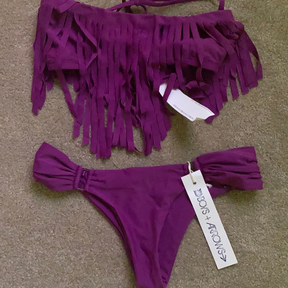 Boys and Arrows purple fringe swimsuit